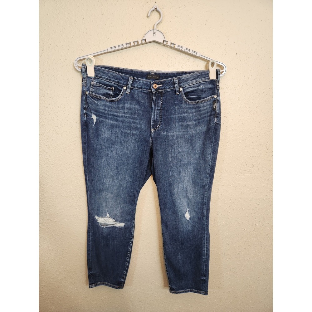 Silver Jeans Womens 22 Blue Avery Skinny Crop Distressed High Rise Jeans